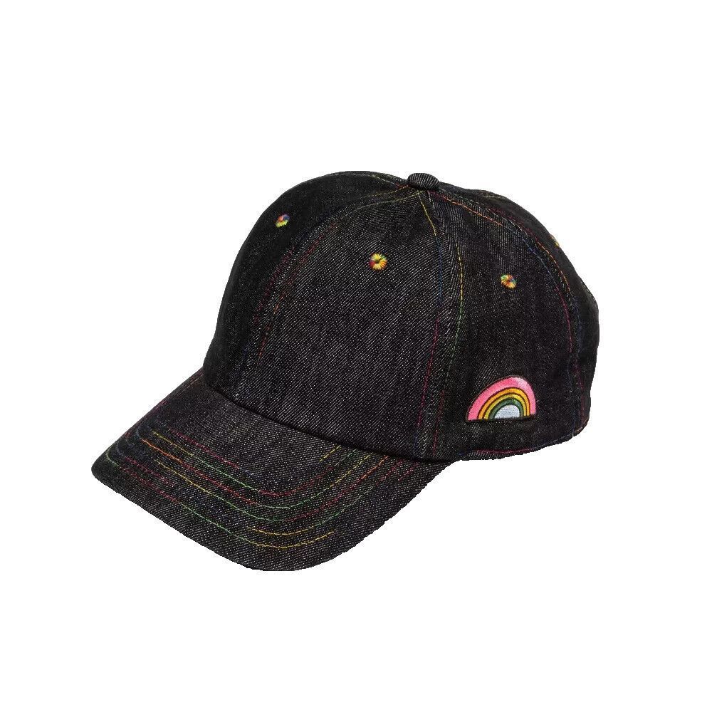 Pride Embroidered Rainbow Baseball Cap Black